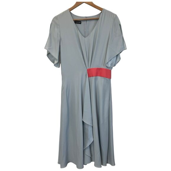 Emporio Armani Silk Midi Dress in Light Blue Size 44 - Picture 2 of 10